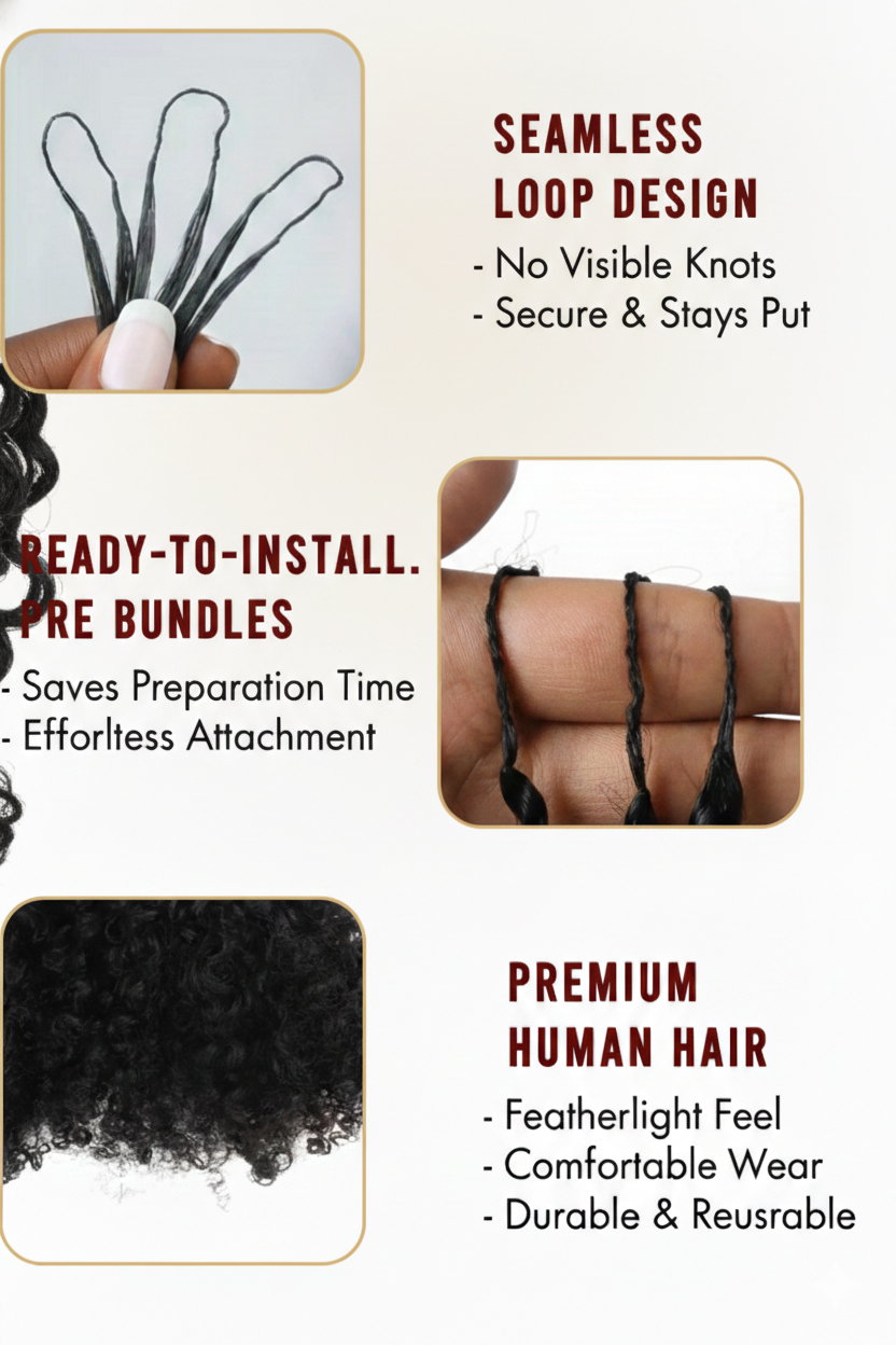 16” Feather Crochet Tight Curly Human Hair Double-Strand 60g - Image 2